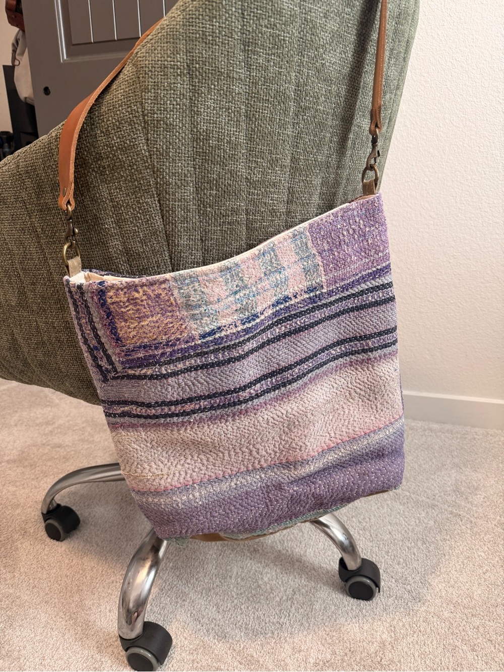 Jenna Bee Kantha Tote Bag with Leather Strap